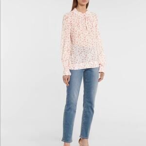 GANNI Lightweight Long Sleeve Floral Print Keyhole Georgette Blouse Top EUR 34